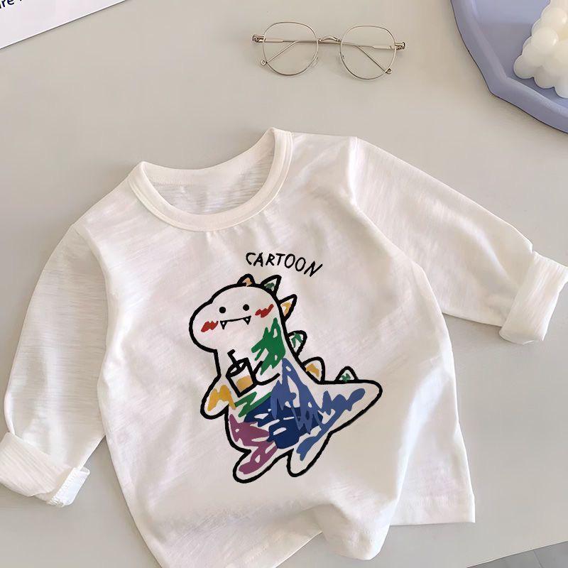 Barn Långärmad Bomulls-T-shirt - Koreansk Stil, Vår/Höst, Godisfärg, Trendig Enfärgad Topp för Pojkar & Flickor