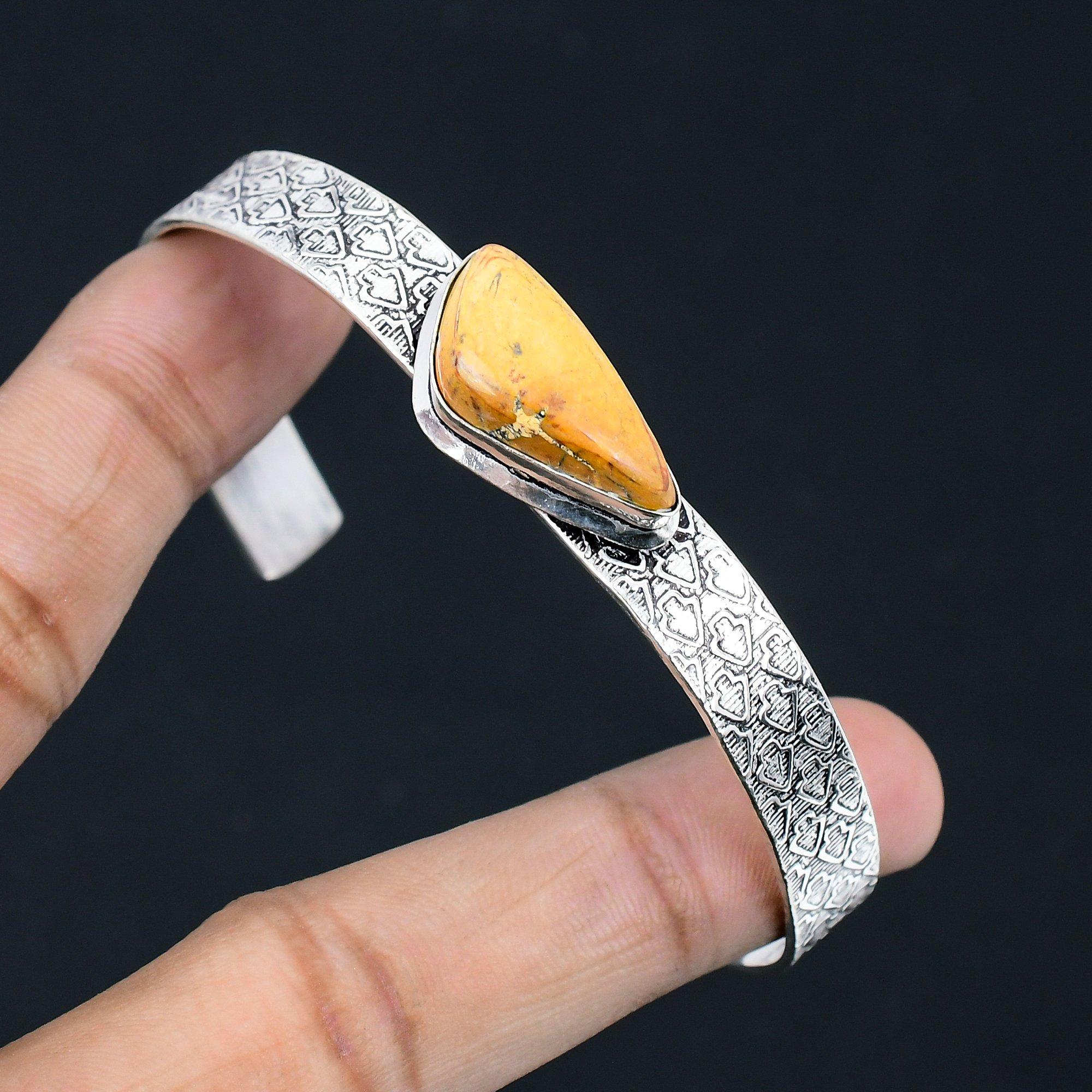 

Maligano Jasper Gemstone Daughter Engagement Art Deco Bangle 925 Sterling Silver Adjustable