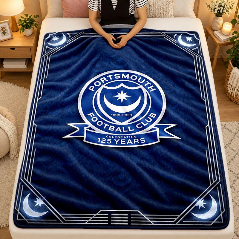 Flannel BlanketPortsmouth FC Warm Soft Throw Blanket for Indoor Sofa Bed Living Room Use