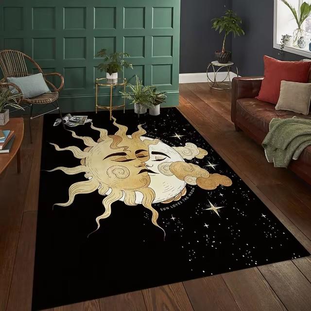 Sun Moon Pentagram Witch Altar Rug Carpet for Living Room Gothic Decor Sofa Table Area Rugs Doormat Large Anti-slip Floor Mat