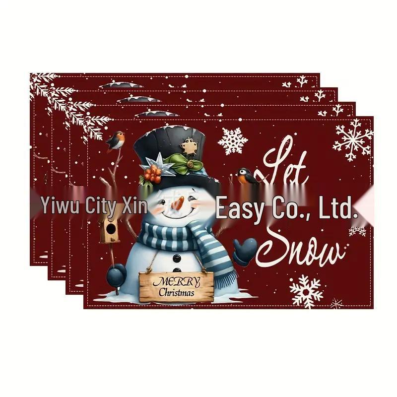 Washable Linen Snowman & Snowflake Christmas Placemats - Holiday Table Decorations