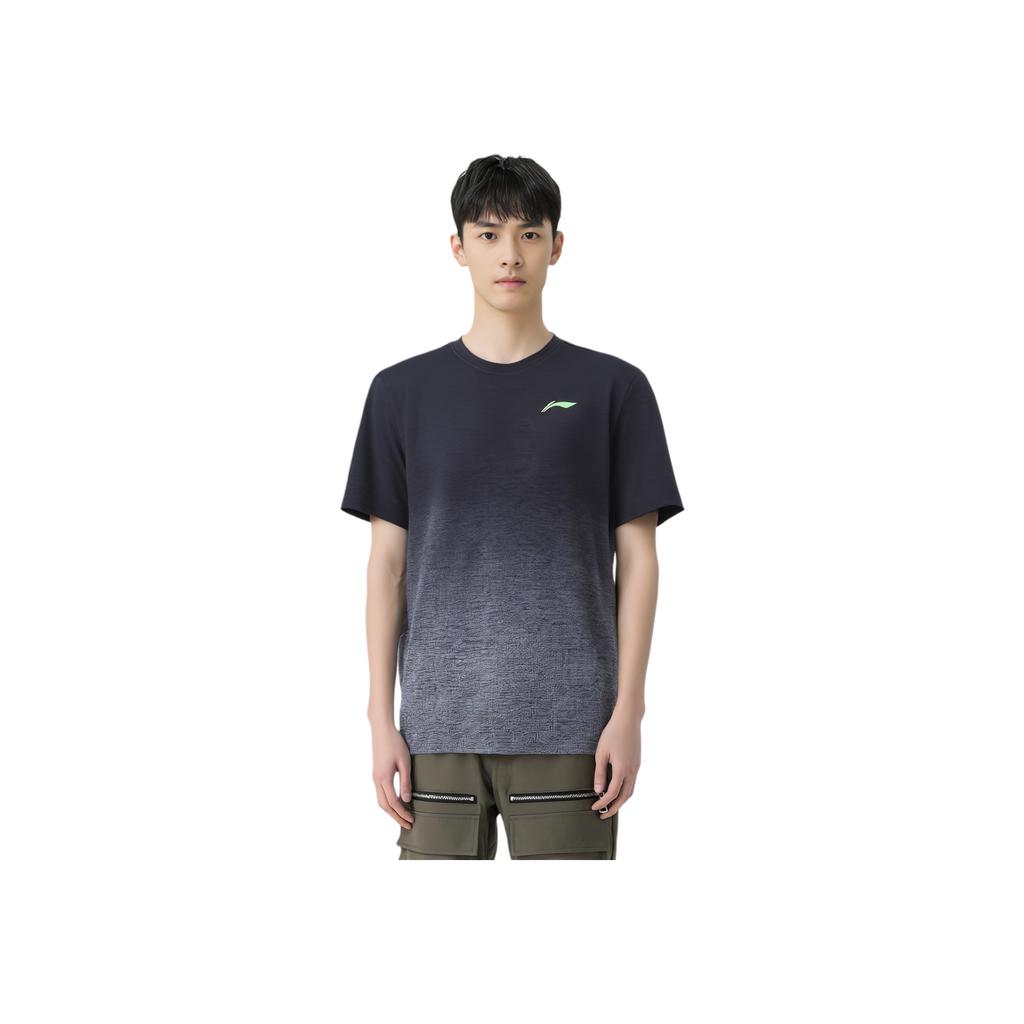 Li-Ning Comfortable Simple Breathable Outdoor Casual Fitness Short Sleeve T-Shirt Men Tops Black Water-Droplet-Gray-Gradient AHSU817-1