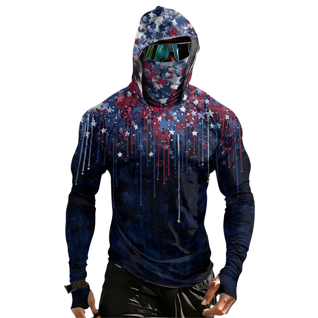 Men's Casual Raglan Sleeve Hooded Long Sleeve Sun Protection Shirt Lightweight Breathable Fabric All Over Print Design