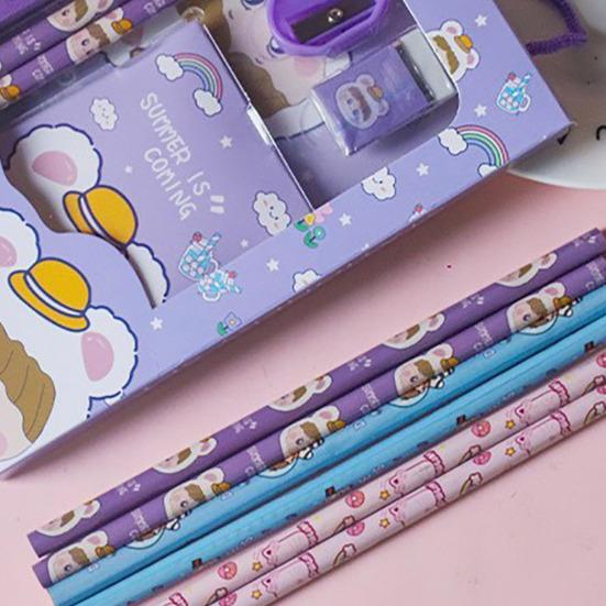 6 Stück Kinder Schreibwaren Geschenkset für Vorschule Kindergarten BPA-Freier Kunststoff Lernstift-Set in Niedlicher Cartoon-Box Praktische Schulmaterialien