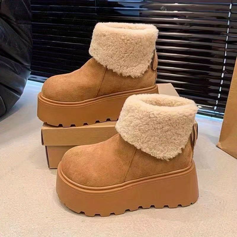 thick-soled cotton boots, new super fire retro velvet thick-soled warm snow boots in winter 35【foot length 22.5cm】 верблюд