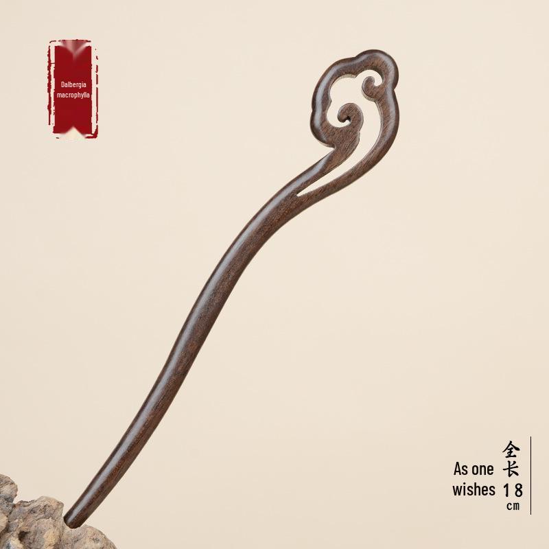 High-End Natural Ebony Wood Hairpin - Extended Chinese Ancient Style Black Hair Bun Accessory