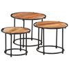 VidaXL Tables gigognes 3 pcs bois massif d'acacia, table en bois, table d'appoint de canapé, ensemble de table basse ronde, 358931