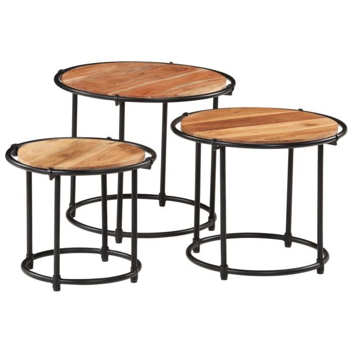 VidaXL Tables gigognes 3 pcs bois massif d'acacia, table en bois, table d'appoint de canapé, ensemble de table basse ronde, 358931