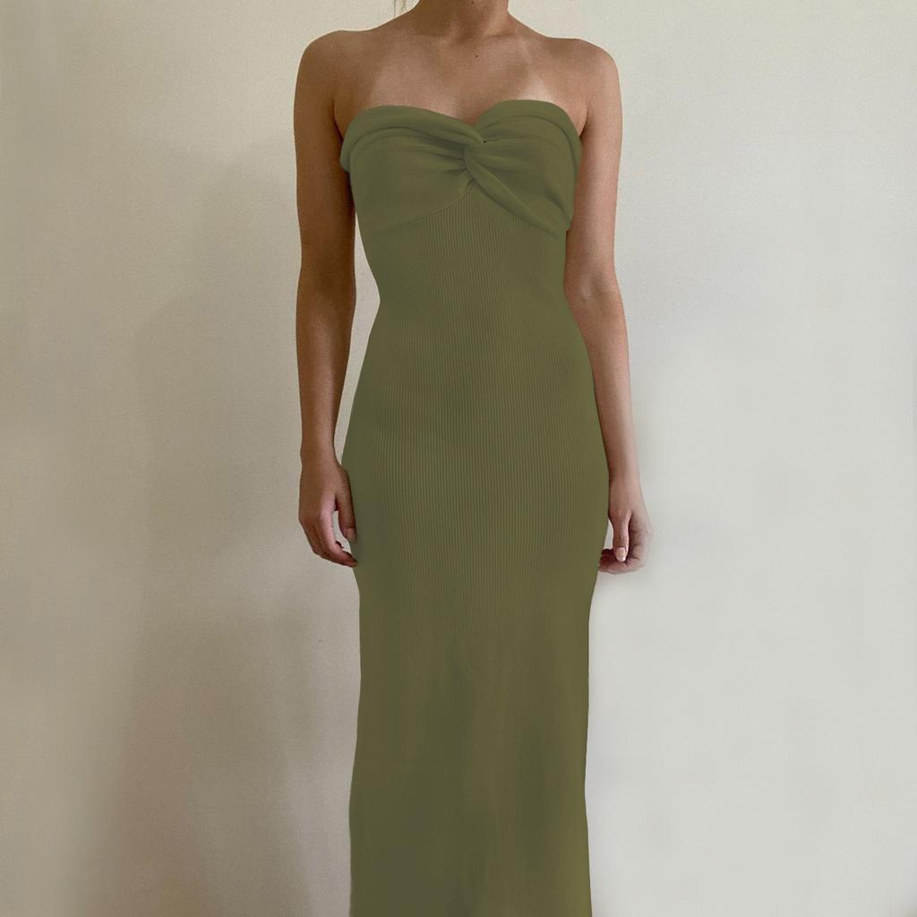 Sexy Damen-Frühlings- und Sommer-Strickkleid mit überkreuzter Schulter, modisches, sexy Wollwebkleid, ärmellos, unregelmäßig, um die Brust gewickelt, langes Kleid