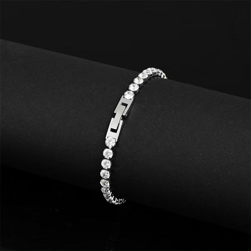 

Trend light luxury silver zircon bracelet titanium steel does not fade, men s same street eye-catching fashion match
