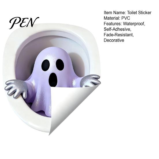 Waterproof 3D Wall Art Halloween Ghost Toilet Lid Decal, Self-Adhesive Horrible Cover Easy Apply Stickers Seat Stickers, for Bathroom Restroom