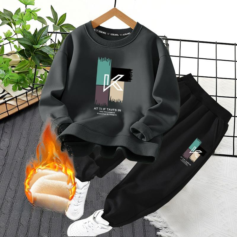 CUHK Children's Sweater Winter Plus Velvet Thickened Two-piece Spring and Autumn Children's Leisure Sports Suit