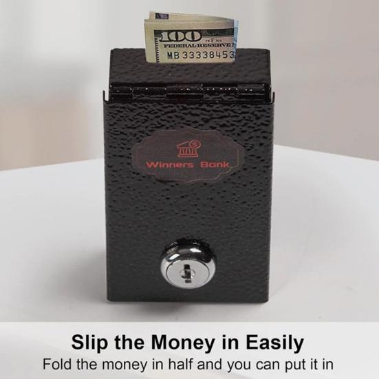 Gamblers Cash Box Winners Bank Portable Metal Safe with Key Lock Pocket Sized Casino Money Box for Security Go Home Money