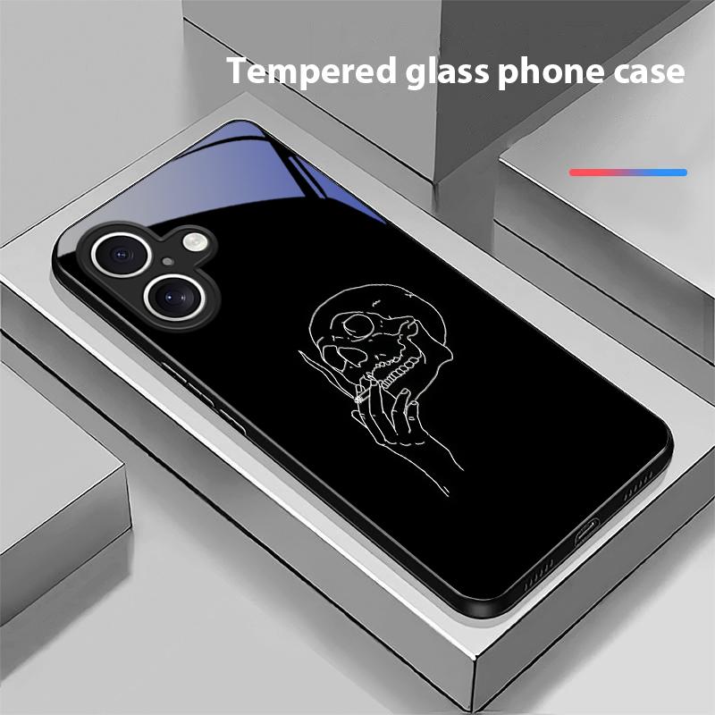 Dancing Skeleton For Apple IPhone 16E 16 E 11 13 15 P Ro 14 Pro Max 12 Mini 7 8 Plus XR X XS Black Tempered Glass Phone Case