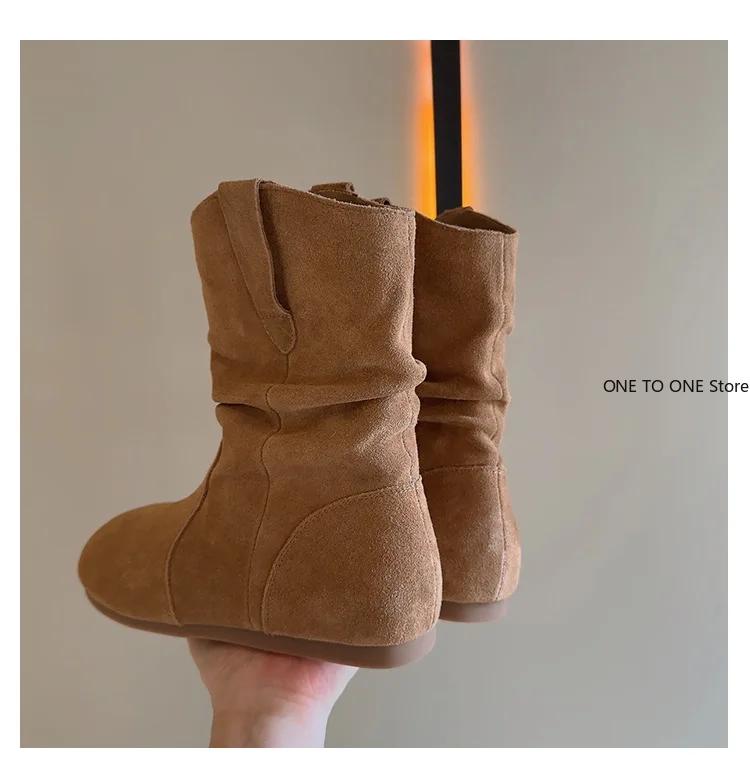 Fashion Vintage Pleated Pile Short Tube MartinBoots Women's 2024 Autumn New Simple Retro Flat Comfortable Knight Boots Tenis Feminino