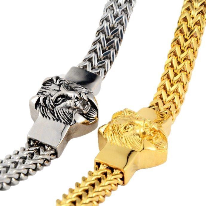 Stainless Steel Titanium Steel Lion Head Bracelet Men'S Fashion Hip Hop Bracelet Trendy Cool Personality Bracelet Bracelet