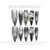 10pc Detachable Stiletto Almond Dark Cool Y2K Press On Nails Ballet Black Chain Handmade Full Cover Fake Nail With Glue Nail Art