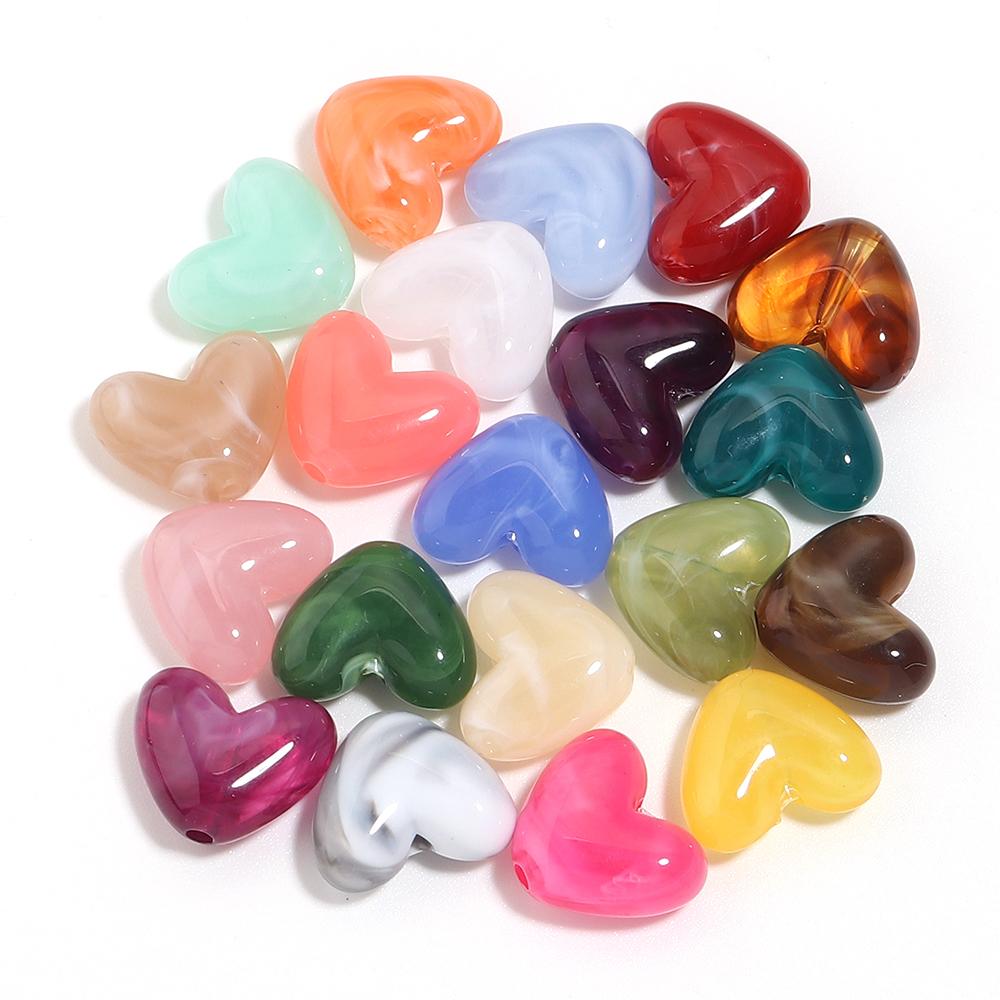 20pcs 14x12mm Double Color Acrylic Heart Beads Love Heart Loose Bead For Jewelry Making DIY Bracelets Necklace Keychain Supplies