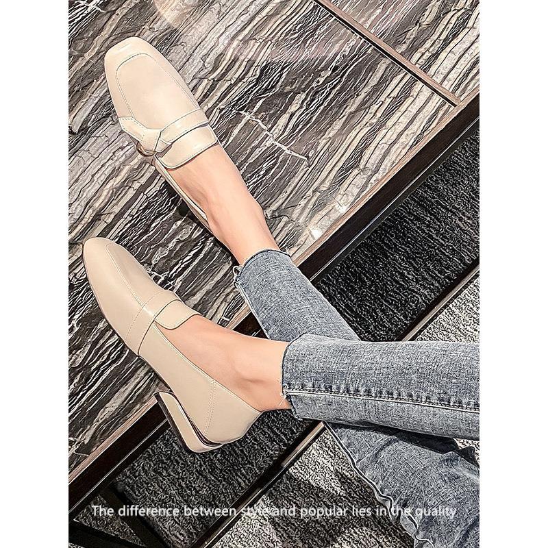 Loafers women's 2025 autumn square head one-pedal women's shoes soft-soled British small leather shoes French flat-soled single shoes commuting