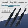 High-Speed Steel Step Drill Bit, Straight Shank, 90°-180° Countersink, White Steel Spiral Design.