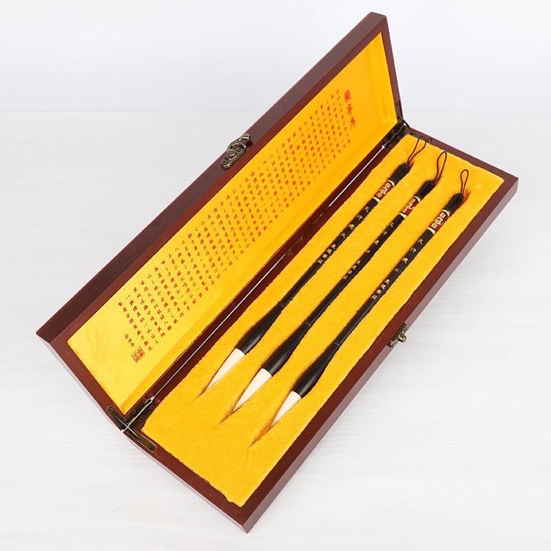 Chenlong Calligraphy Brush Set: Rosewood Box with Mixed Bristle Brushes (Large, Medium, Small) for Regular Script and Painting. Perfect Gift Set.