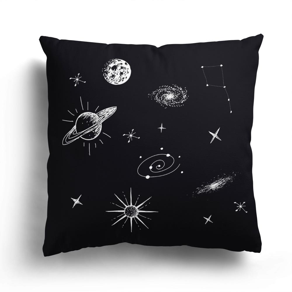 Home Sofa Cushion Cover Cartoon Pattern Pillowcase Fashion Black And White Star Astronaut Plush
