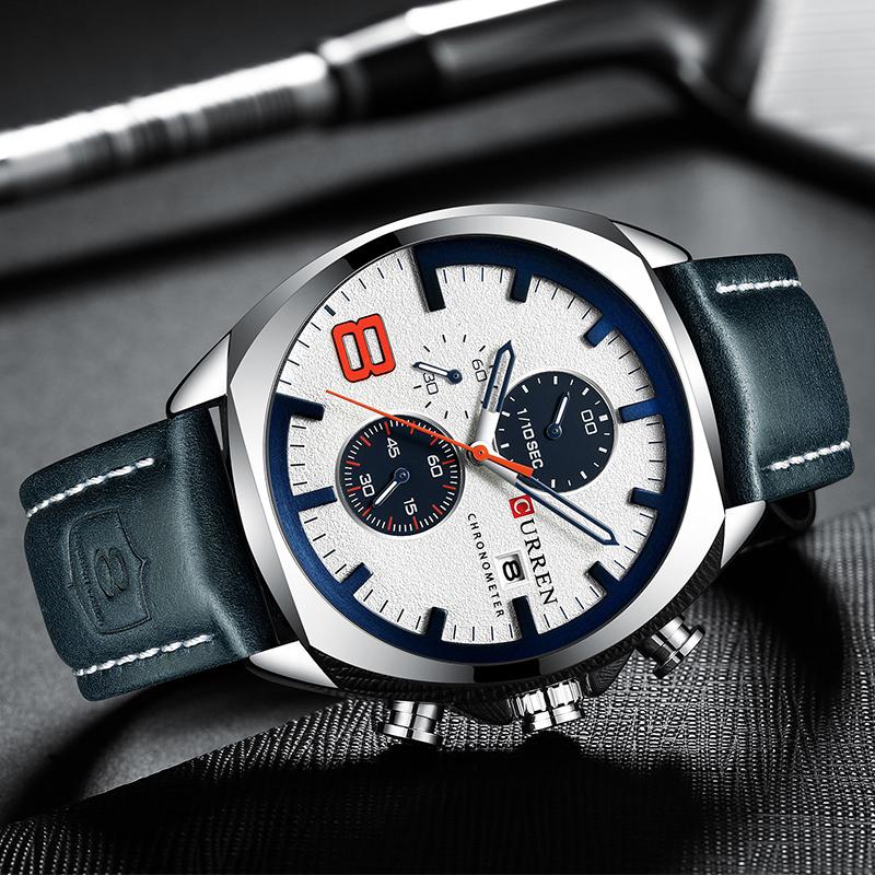 CURREN8324 Top Brand Men's Sport Watch Men Leather Chronograph Quartz Wristwatch Calendar Male Clock Relogio Masculino
