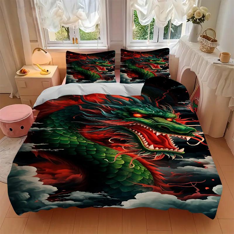 3pcs Dragon Fantasy Bedding Set, Includes Without Pillow Inserts, Soft Comfortable Bedding Set,All-Season Use a0924067