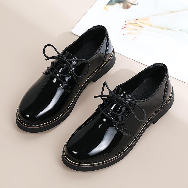 New Women Oxfords Women's Shoes Ladies Leather Female Pointed End Sewing Retro Comfortable Footwear Lolita Shoe Black 40