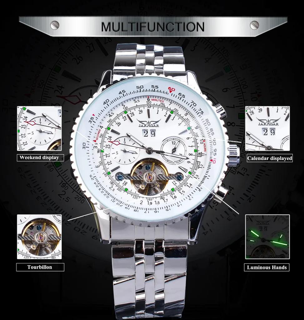 JARAGAR 034 Men's Big Dial Watch Military Pilot Date Month Business Mul-tifunction Automatic Mechanical Tourbillon Wristwatch