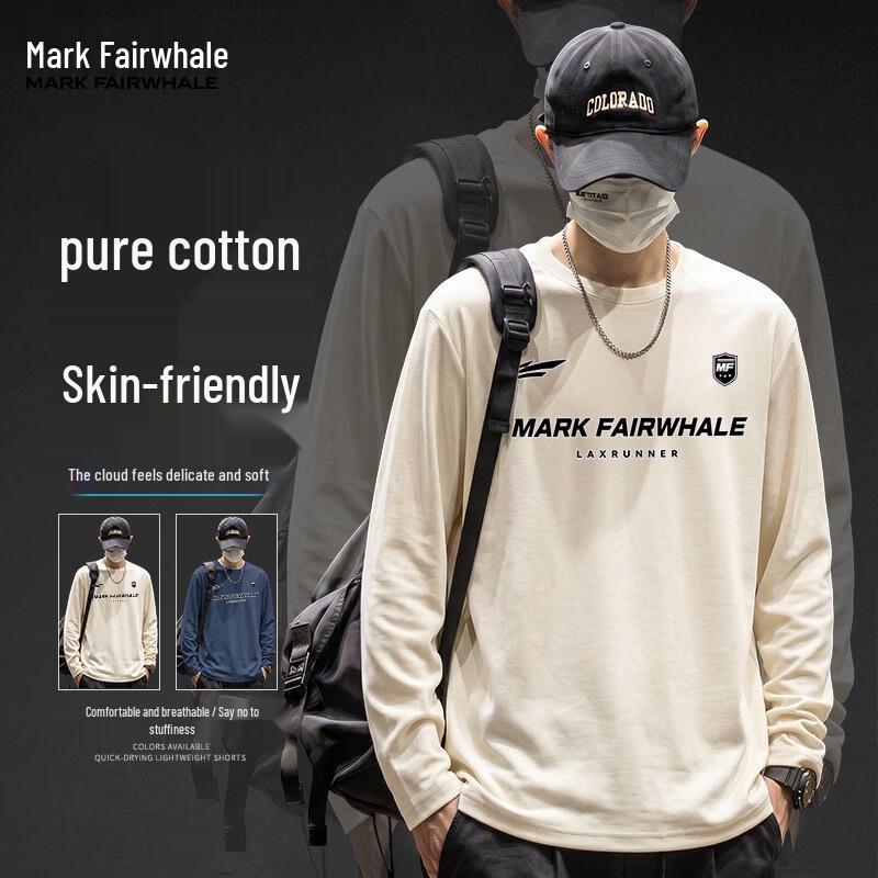 Mark Fairwhale Men's Pure Cotton Long-Sleeve Round Neck T-Shirt