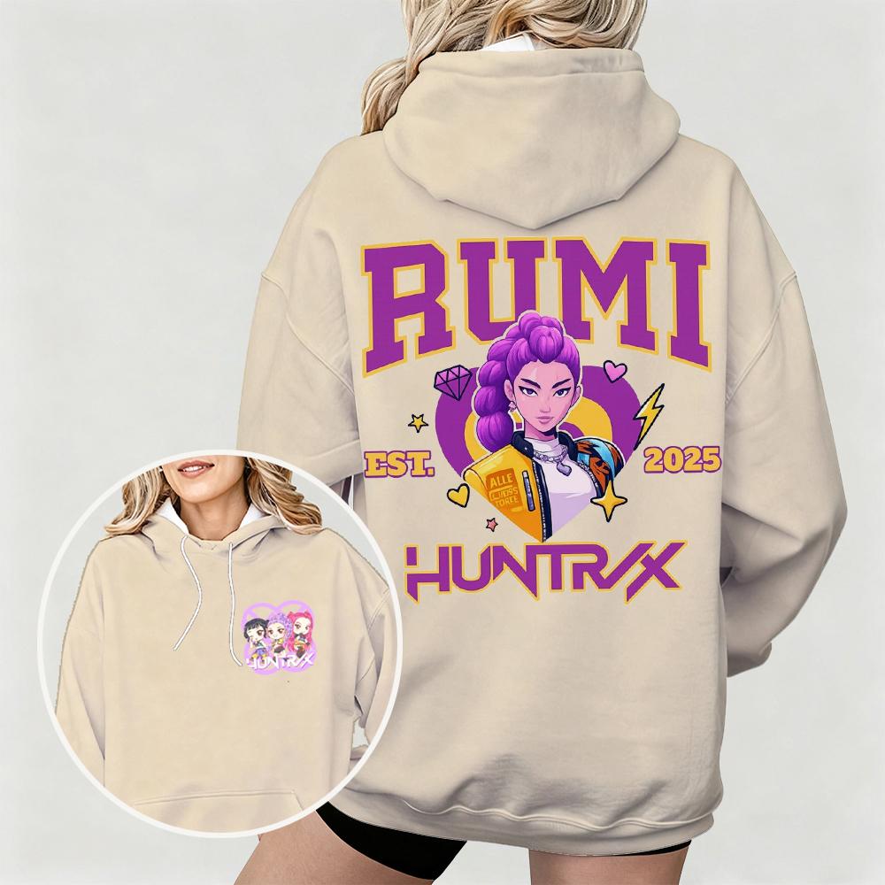 Women's KPop Demon Hunters Hoodie with Rumi Huntrx Graphic Character Perfect for Autumn Winter Casual Wear & Fan Merchandise