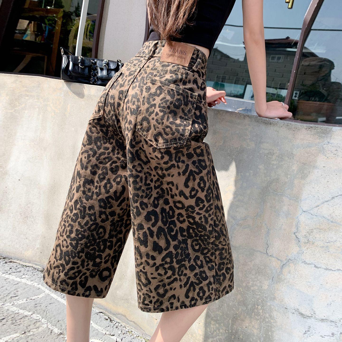 Summer Leopard Print Pants Seven-point Denim Shorts Women s Pants Summer Loose Hip Retro Street Women Summer Seven-point Jeans for Daily Shopping XS цветной печати леопарда