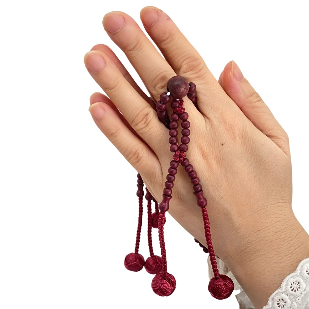 WONDERFUL LOTUS Myo  Lotus  Flower Women's Prayer Beads for Nichiren Buddhism, Purple Heart, 8-inch Round Beads, Small Size, Purple, Natural Wood