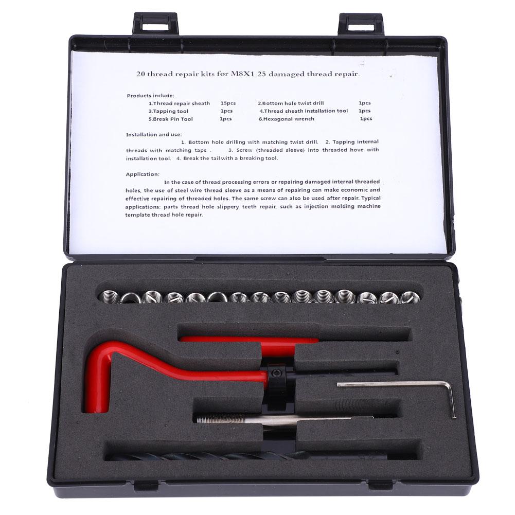 

20 Pcs Thread Repair Kit M8x1.25 Stainless Steel Rethreading Tap Kit for Female Thread
