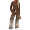 Women's Casual Printed Long Sleeve Round Neck Loose Fit Pajama Set with Pockets for Home Wear