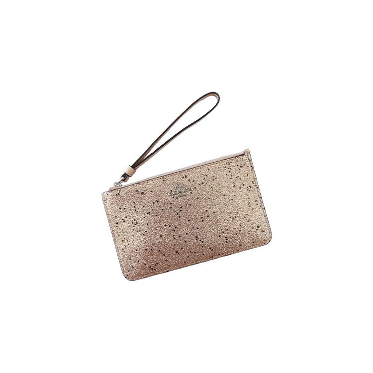Coach Boxed 18 Crosshatch Zipper Star Sequin Double Card Slot Leather Clutch Women Clutch Gold 38641-SVGD