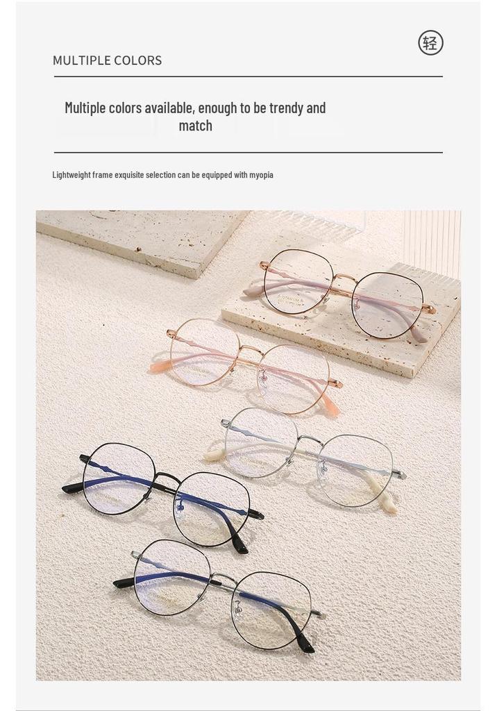 2023 Korean Style Ultra-light Titanium Round Glasses with Exquisite Crotone Temple