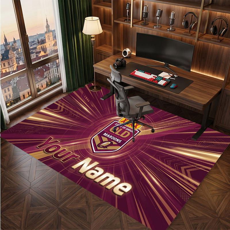 Tappeto in Cristallo Vellutato Personalizzato Queensland Maroons, Tappeto Morbido Antiscivolo con Testo Nome Personalizzato per Soggiorno Camera da Letto