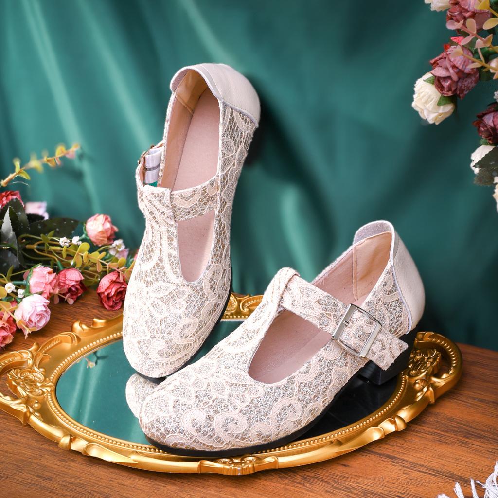 New Mary Jane Shoes Women's French Thick Heel Middle Heel One Word with Satin Light National Style Retro Light Mouth Single Shoes