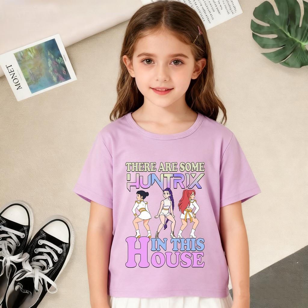 KPop Dämonenjäger Cartoon Print T-Shirts Mädchen Modisch Bequem Kurzärmlig Sommer Vielseitiges Alltags-T-Shirt