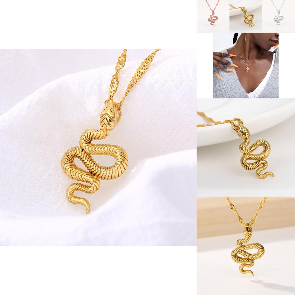 Elegant Gold And Silver Alloy Snake Pendant Necklace For Women Fashion Accessory