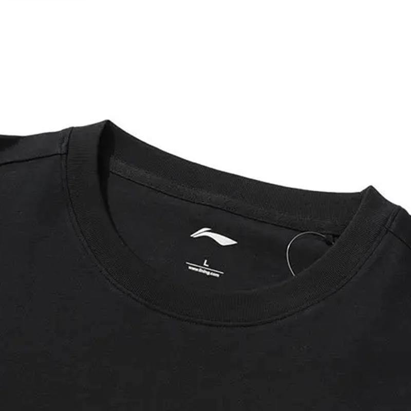Li Ning Round Neck Pullover Short Sleeve T-Shirt And Mid Waist Five Point Shorts Casual Sports Suit Unisex Sportswear Black AHSUA03-2+YAPV001-1