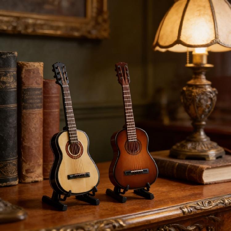 2PCS Small Wood Guitar Model Intricately Designed Collectors Item Guitar Display Ornament for Musicians and Gift Giving
