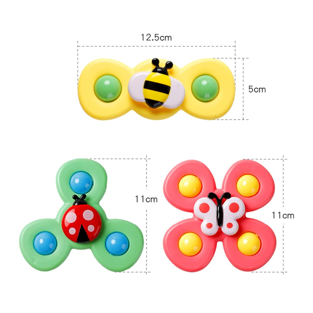 Set of 3 Cute Cartoon Spinning Pinwheels Stress Relief Finger Stackable Pool Spinning Toys Suction Cup - Fans, Toys, Cups, (Insect Spinners)