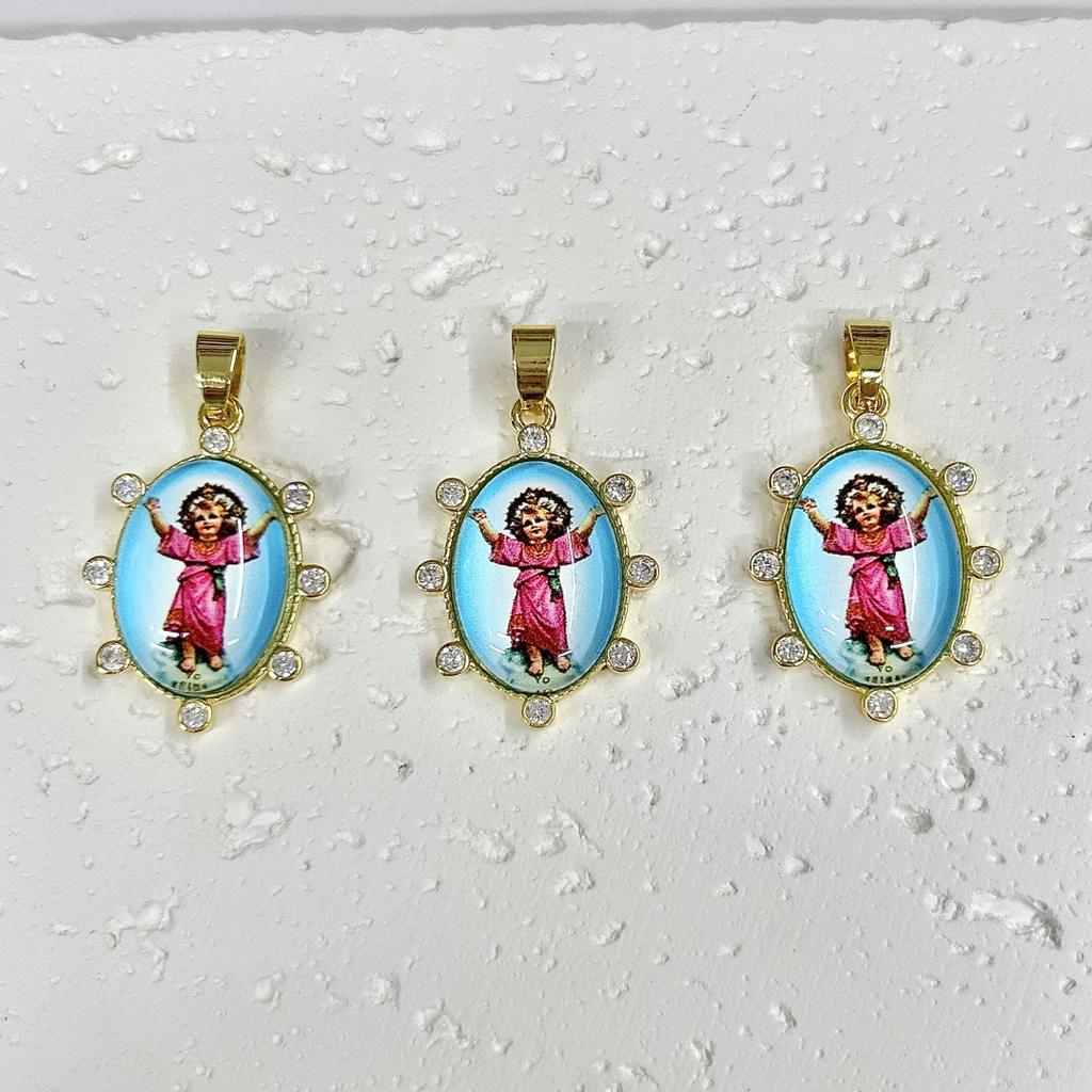 Oval Copper Personality Trendy Portrait Virgin Mary Pendant Necklace Bracelet Accessories Material