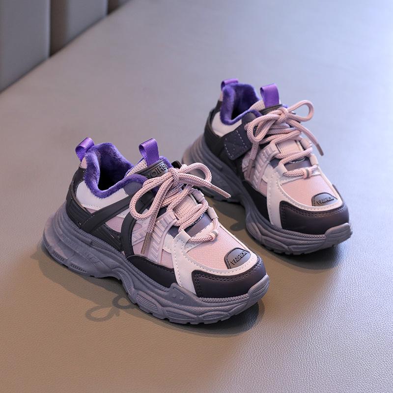 Girls Shoes Children's Sports Dad Shoes Spring and Autumn New Autumn and Winter Lightweight Older Children's Velvet Two Cotton Shoes