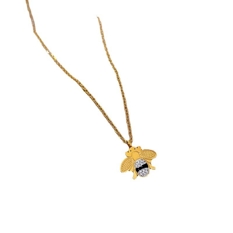Compact Bee Minimalist Stove Real Gold Necklace Female Collarbone Chain With Jewelry