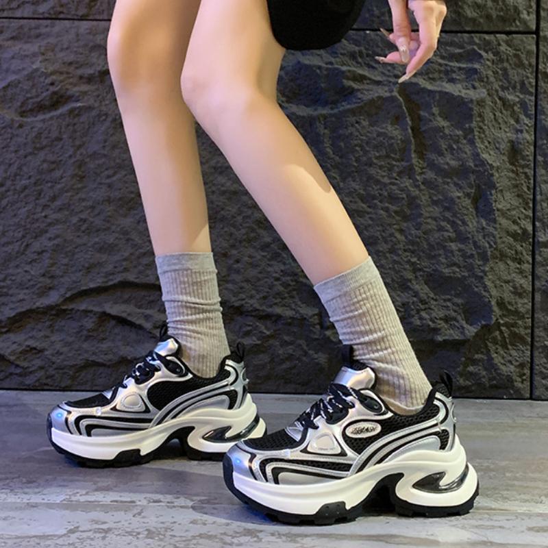 2024 New Autumn Fashion Color Matching Thick-soled Lace-up Versatile Women's Sports Shoes Comfortable and Casual Women's Shoes