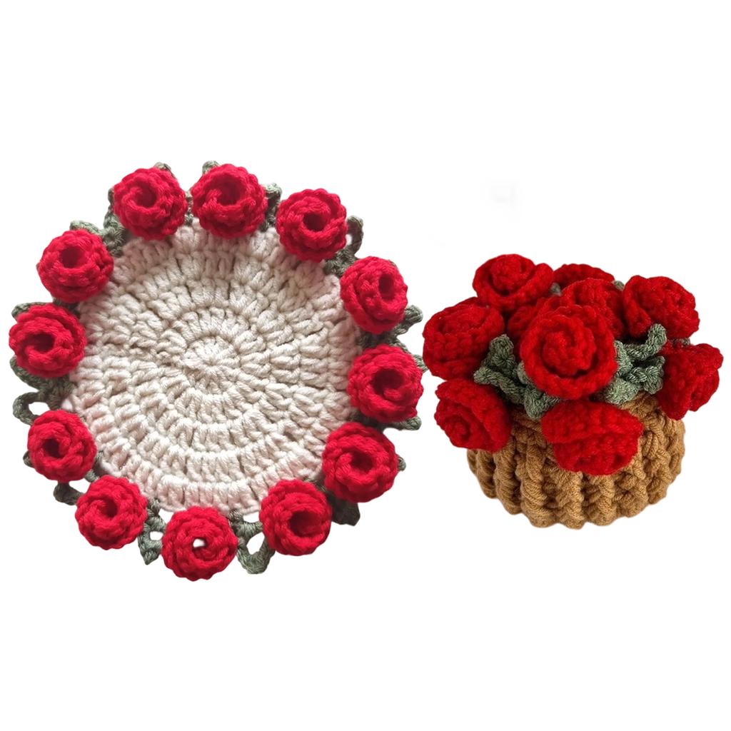 Almofada Térmica de Crochê de Lã Feita à Mão Decorações de Mesa Presentes Criativos de Feriado Flor Rosa Produtos Acabados